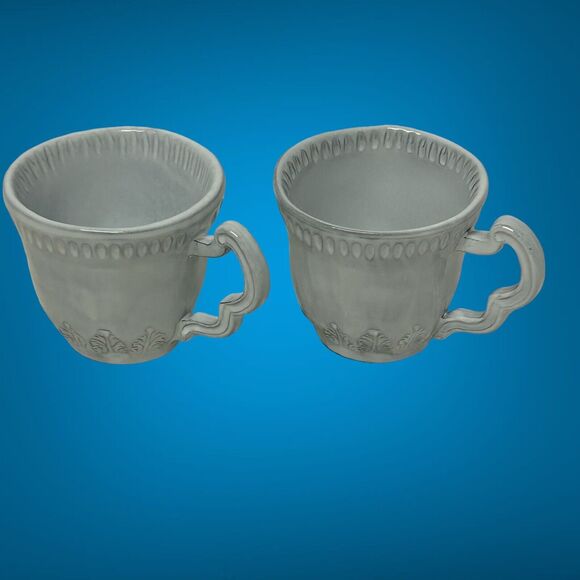 Set Of 2 Vietri Incanto Leaf Stone White Coffee Tea Mugs Handmade In Italy NWT - Picture 2 of 16